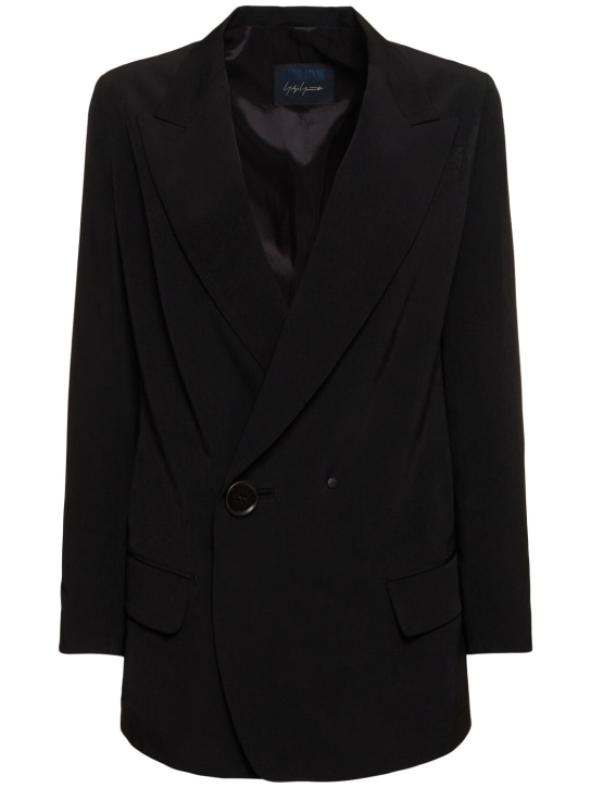 Yohji Yamamoto: Crepe de chine side button jacket - Black - women_0 | Luisa Via Roma