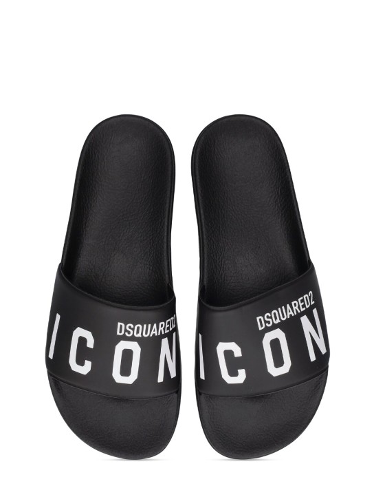 Dsquared2: Logo print rubber slide sandals - Black - kids-boys_1 | Luisa Via Roma