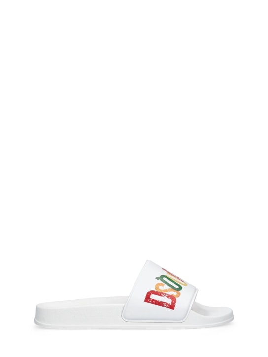 Dsquared2: Claquettes en caoutchouc imprimé logo - Blanc - kids-boys_0 | Luisa Via Roma