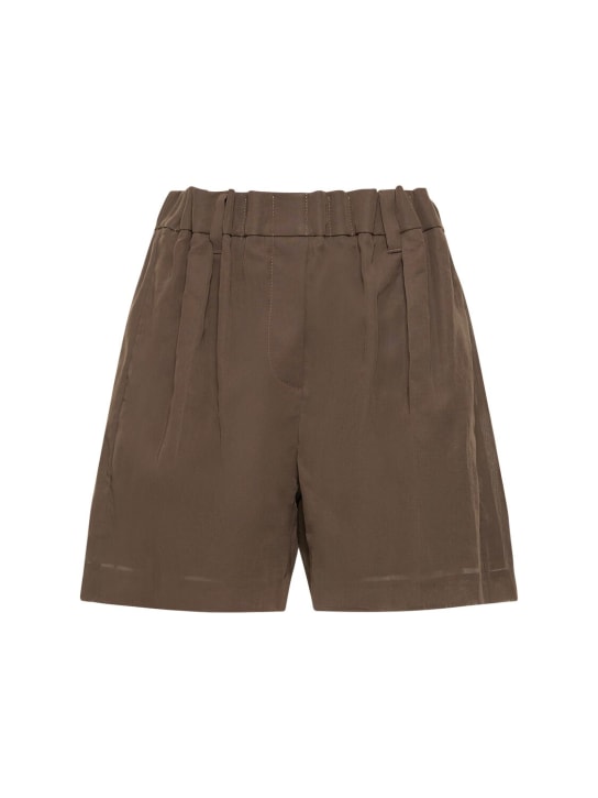 Brunello Cucinelli: Cotton gauze elastic shorts - Brown - women_0 | Luisa Via Roma
