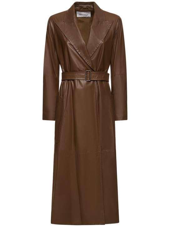 Max Mara: Aiello leather trench coat w/ belt - Brown - women_0 | Luisa Via Roma