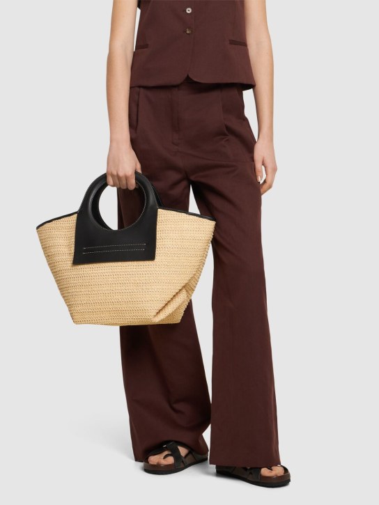 Hereu: Small Cala raffia top handle bag - Natural/Black - women_1 | Luisa Via Roma