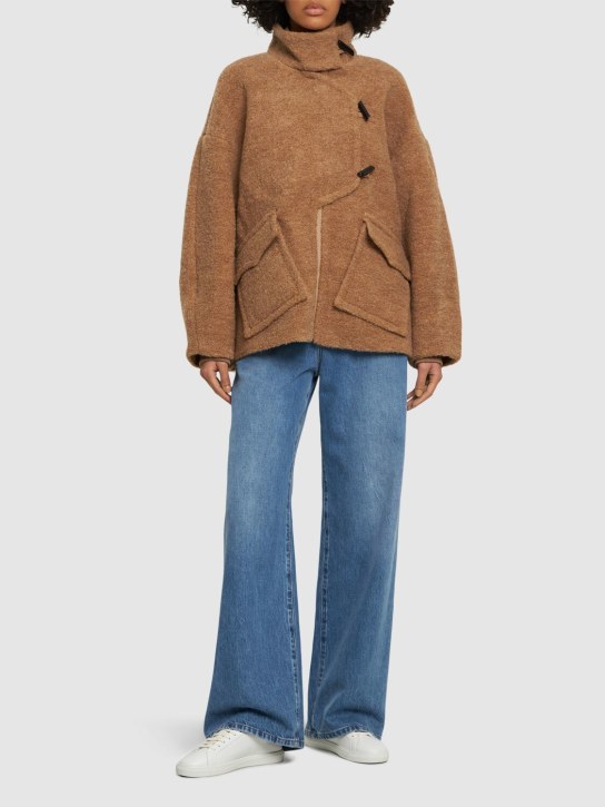 GANNI: Wool blend bouclé jacket - Brown - women_1 | Luisa Via Roma