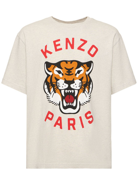 Kenzo Paris: Tiger print cotton jersey t-shirt - Grey - men_0 | Luisa Via Roma