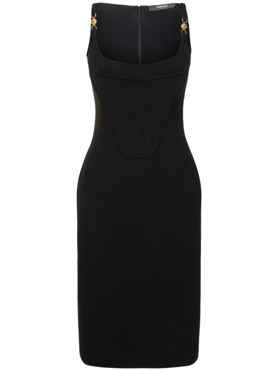 Versace: Viscose blend sablé midi corset dress - Black - women_0 | Luisa Via Roma
