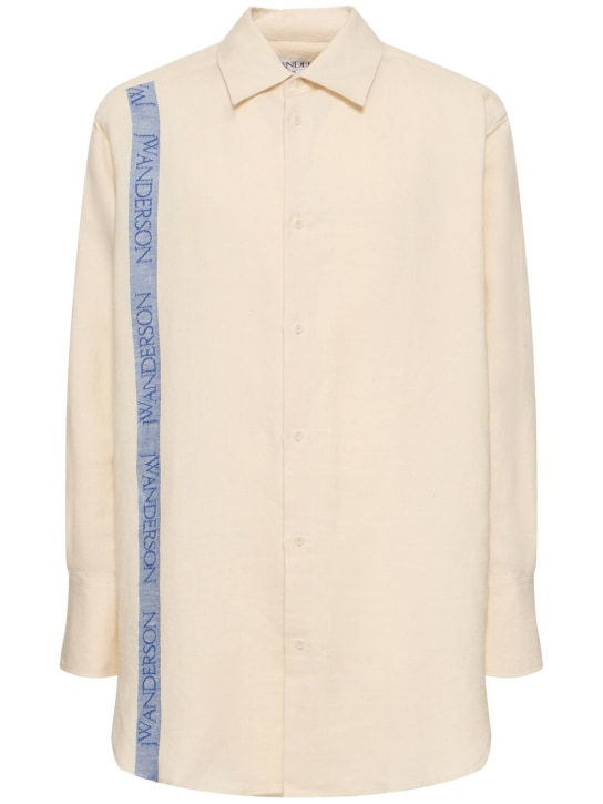JW Anderson: 大廓型亚麻&棉衬衫 - 米白色 - men_0 | Luisa Via Roma
