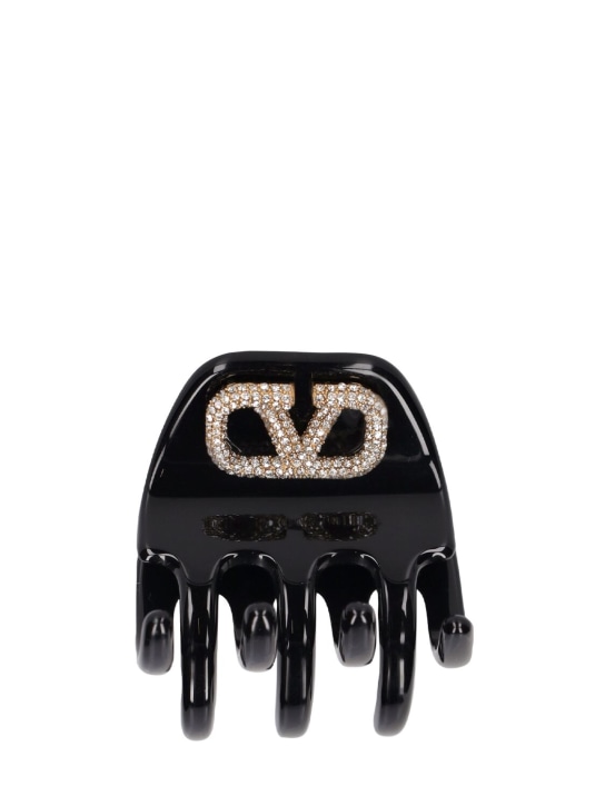 Valentino Garavani: Crystal V logo resin hair clip - Black - women_1 | Luisa Via Roma