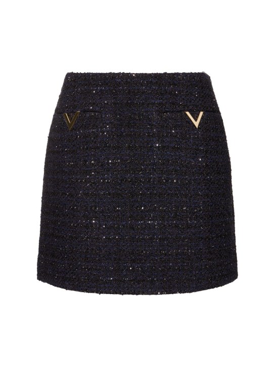 Valentino: Tweed lurex mini skirt - Navy - women_0 | Luisa Via Roma