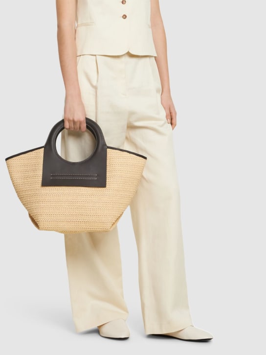 Hereu: Small Cala raffia top handle bag - Natural/Dark Br - women_1 | Luisa Via Roma