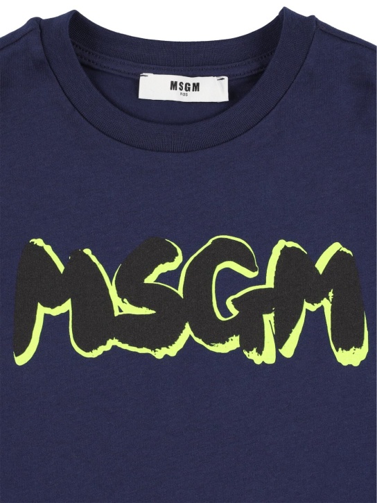 MSGM: T-shirt in jersey di cotone con logo - Blu - kids-boys_1 | Luisa Via Roma