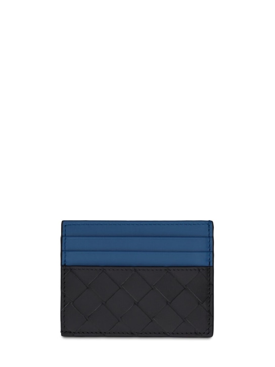 Bottega Veneta: Intrecciato leather credit card case - Ardoise/Blue - men_0 | Luisa Via Roma
