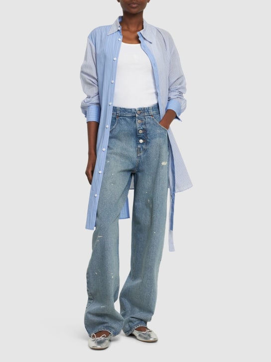 MM6 Maison Margiela: High rise straight cotton denim jeans - Blue - women_1 | Luisa Via Roma