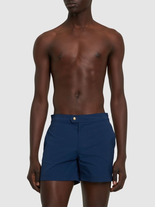 Tom Ford: Shorts mare in popeline con piping - Yves Blue - men_1 | Luisa Via Roma
