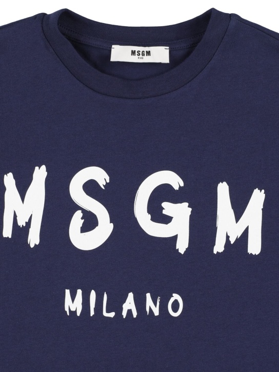 MSGM: 프린트 로고 코튼 저지 티셔츠 - 블루 - kids-girls_1 | Luisa Via Roma
