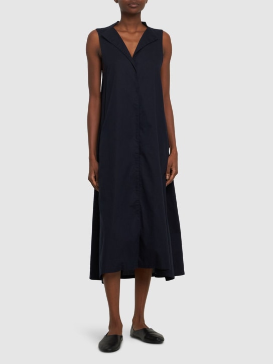 Yohji Yamamoto: Sleeveless cotton twill midi dress - Navy - women_1 | Luisa Via Roma