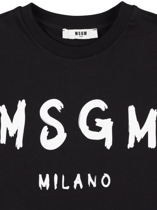 MSGM: 프린트 로고 코튼 저지 티셔츠 - 블랙 - kids-boys_1 | Luisa Via Roma