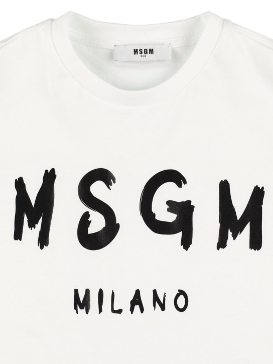 MSGM: 프린트 로고 코튼 저지 티셔츠 - 화이트 - kids-girls_1 | Luisa Via Roma