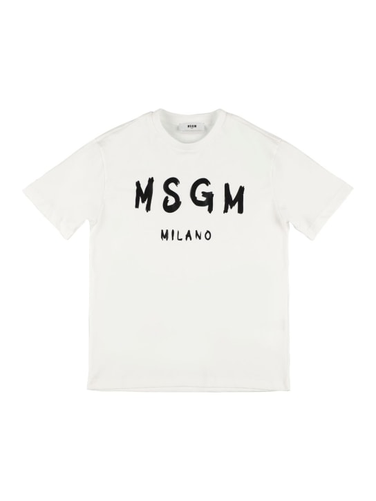 MSGM: Printed logo cotton jersey t-shirt - White - kids-girls_0 | Luisa Via Roma