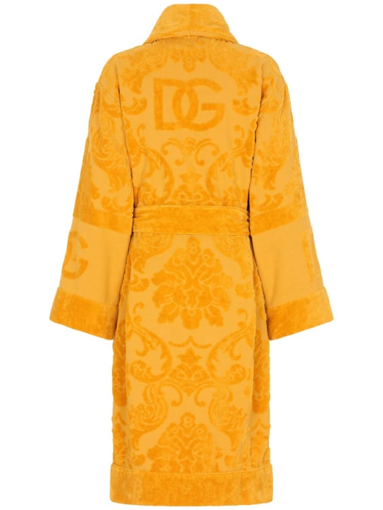 Dolce&Gabbana: Cotton jacquard bathrobe - Yellow - ecraft_1 | Luisa Via Roma