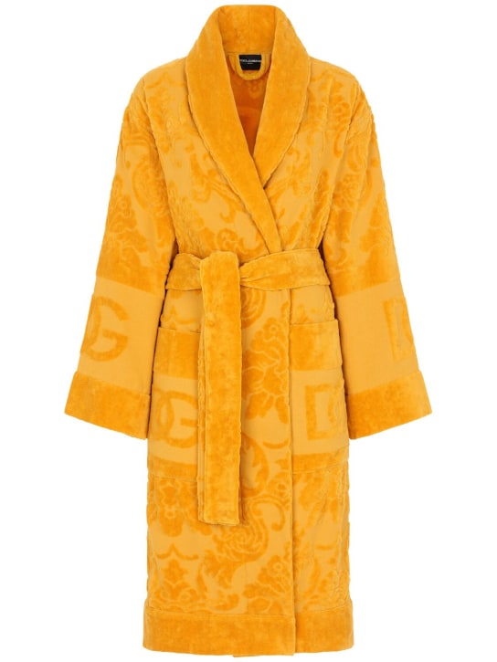 Dolce&Gabbana: Cotton jacquard bathrobe - Yellow - ecraft_0 | Luisa Via Roma