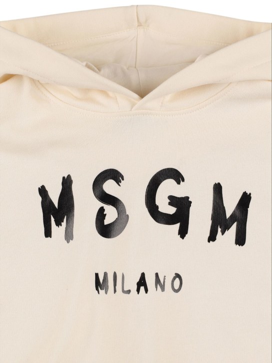 MSGM: Sweat-shirt imprimé logo à capuche - Blanc Cassé - kids-girls_1 | Luisa Via Roma