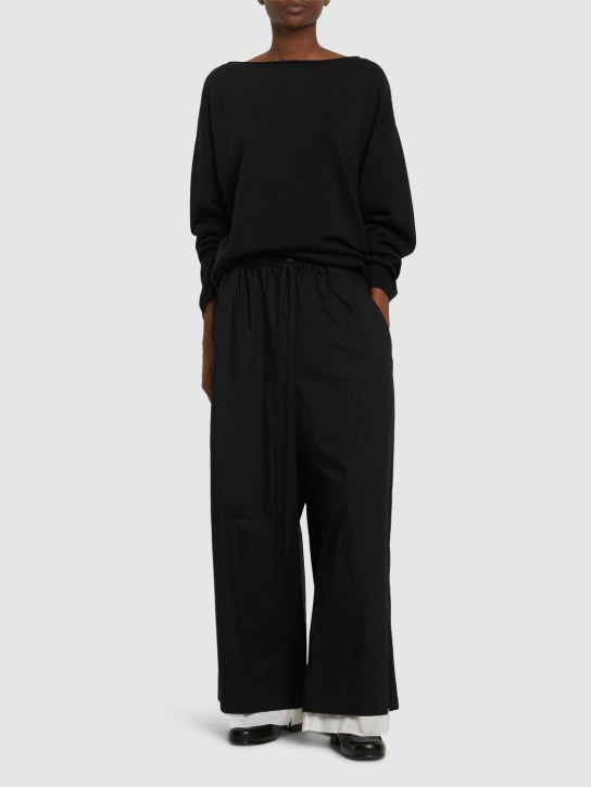 Yohji Yamamoto: Double hem cotton wide pants - Black - women_1 | Luisa Via Roma