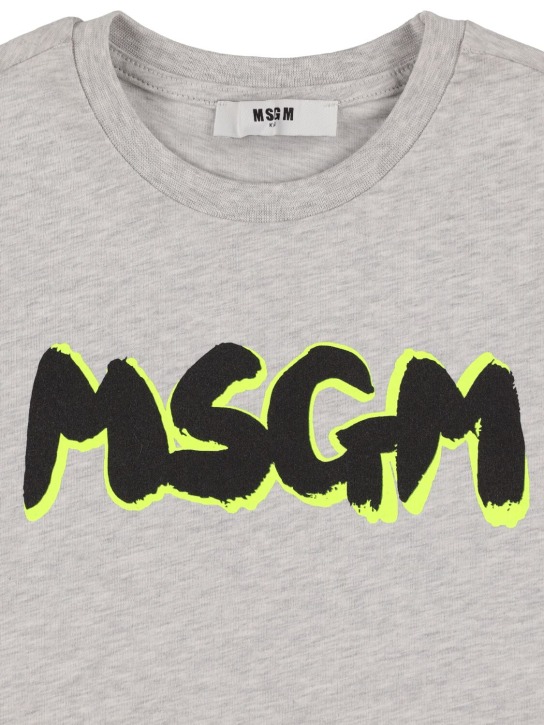 MSGM: T-shirt en jersey de coton imprimé logo - Gris - kids-boys_1 | Luisa Via Roma