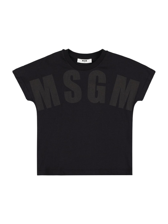 MSGM: 棉质平纹针织T恤 - 黑色 - kids-boys_0 | Luisa Via Roma