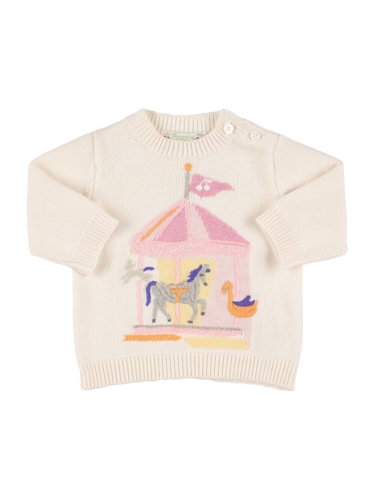 Bonpoint: Suéter de algodón - Blanco/Beige - kids-girls_0 | Luisa Via Roma