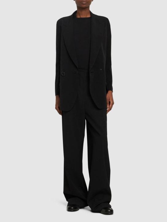 Yohji Yamamoto: Crepe de chine side button jacket - Black - women_1 | Luisa Via Roma