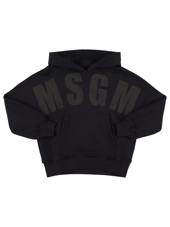 MSGM: Sweat-shirt en coton à capuche - Noir - kids-boys_0 | Luisa Via Roma