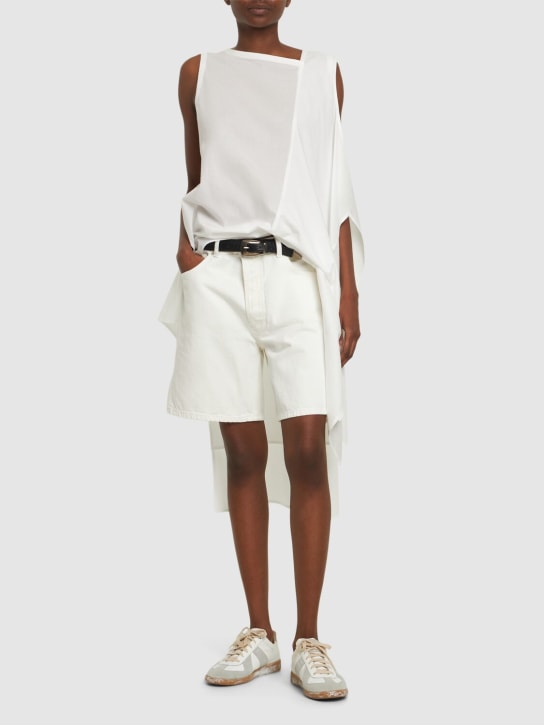 Yohji Yamamoto: Sleeveless asymmetric draped cotton top - White - women_1 | Luisa Via Roma
