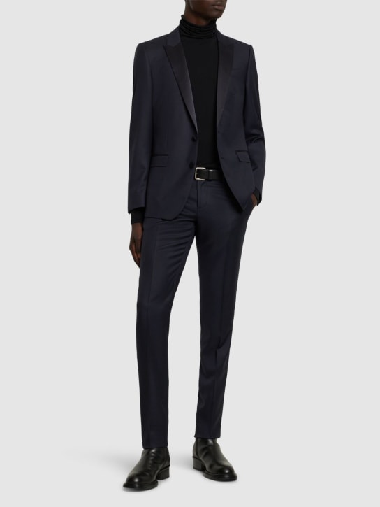 Dolce&Gabbana: Wool pinpoint tuxedo suit - Blue - men_1 | Luisa Via Roma