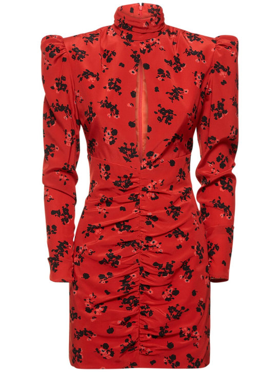 Alessandra Rich: Robe courte en soie imprimée à col montant - Rouge/Noir - women_0 | Luisa Via Roma