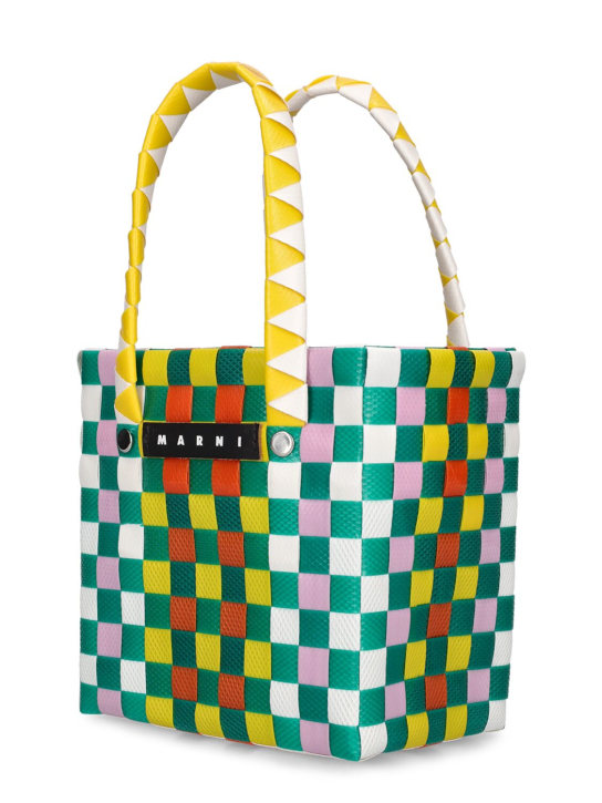 Marni Junior: Color block woven basket bag w/ logo - Green/Pink - kids-girls_1 | Luisa Via Roma