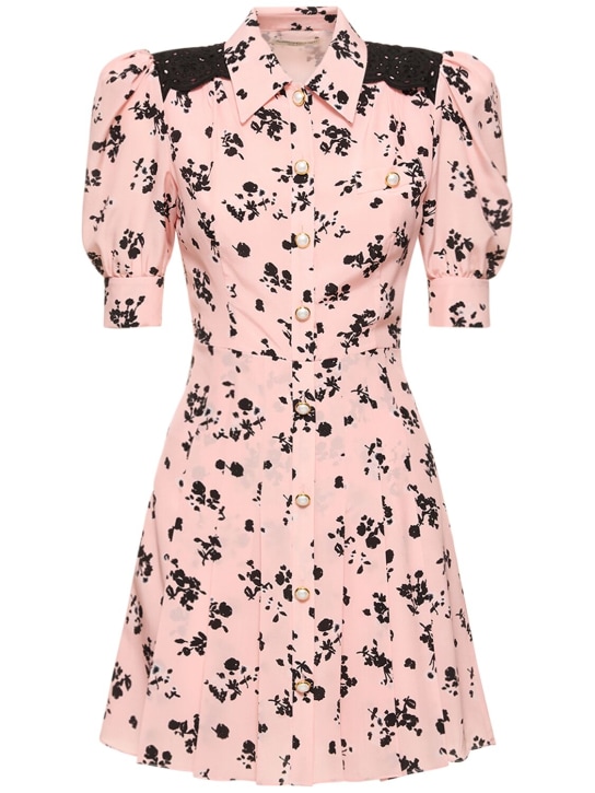 Alessandra Rich: Printed silk short sleeve mini dress - Pink/Black - women_0 | Luisa Via Roma
