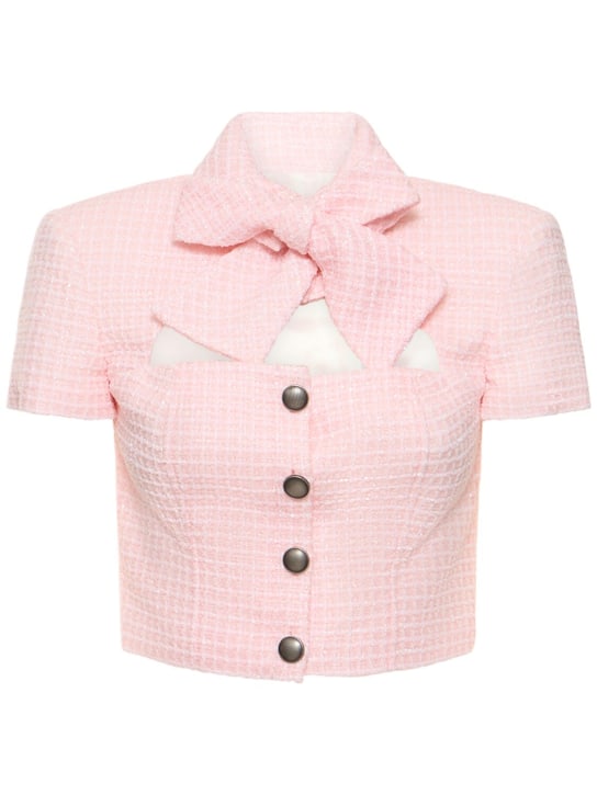 Alessandra Rich: Sequined tweed crop top w/bow - Light Pink - women_0 | Luisa Via Roma