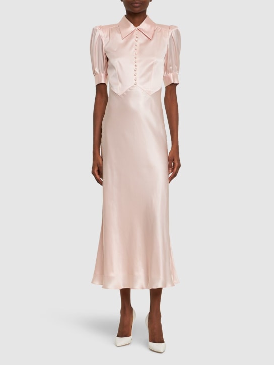 Alessandra Rich: Silk satin short sleeve long dress - Light Pink - women_1 | Luisa Via Roma