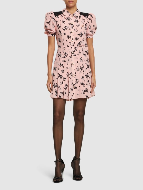 Alessandra Rich: Printed silk short sleeve mini dress - Pink/Black - women_1 | Luisa Via Roma