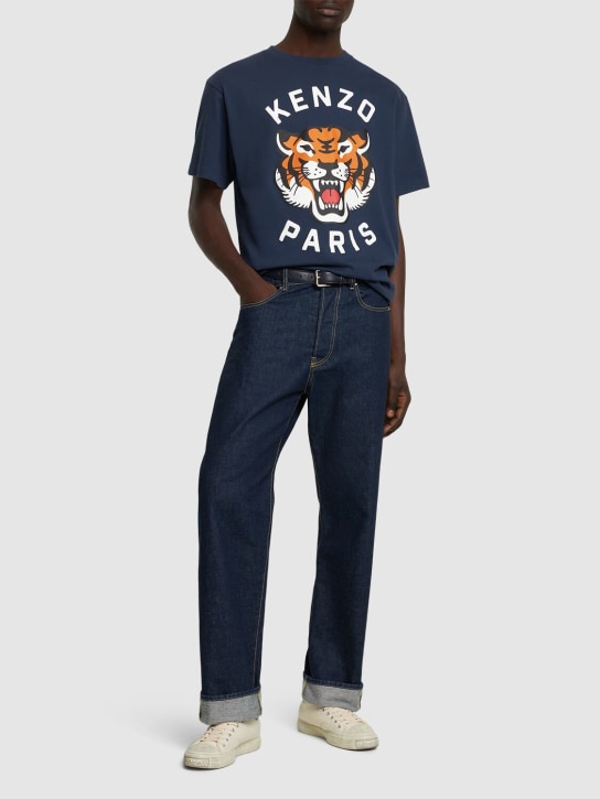 Kenzo Paris: Tiger print cotton jersey t-shirt - Navy - men_1 | Luisa Via Roma