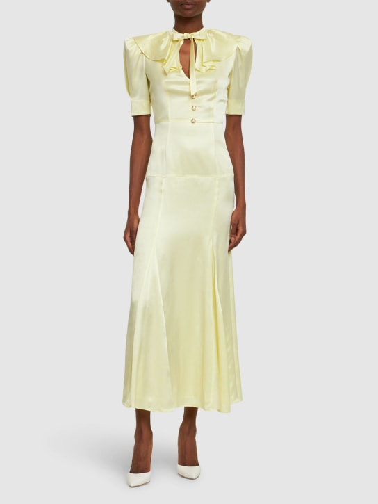 Alessandra Rich: Silk satin short sleeve long dress - Light Yellow - women_1 | Luisa Via Roma