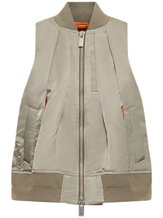 Sacai: Sleeveless nylon zip-up jacket - Khaki - women_0 | Luisa Via Roma