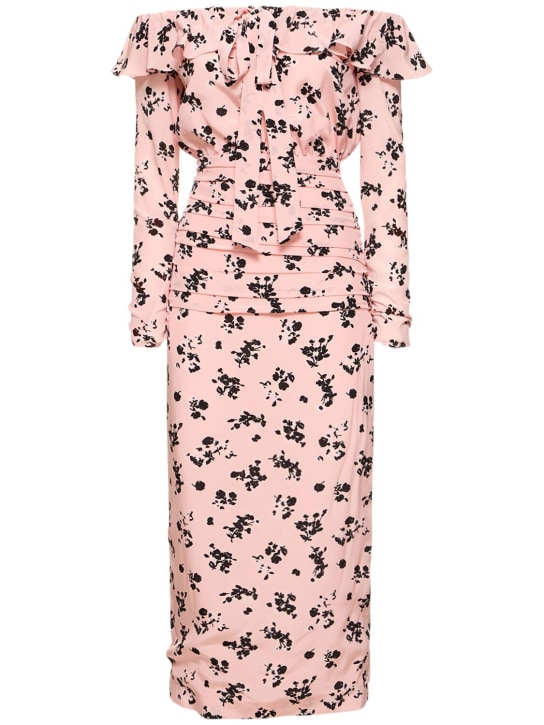 Alessandra Rich: Printed silk off-the-shoulder midi dress - Pink/Black - women_0 | Luisa Via Roma