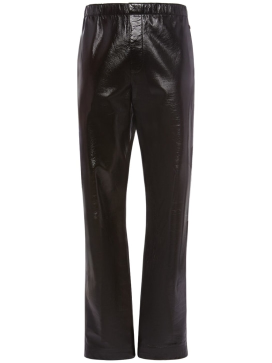Bottega Veneta: Shiny leather elasticated pants - Kale - men_0 | Luisa Via Roma