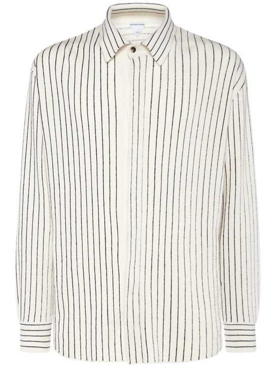 Bottega Veneta: Pinstripe knitted linen shirt - Chalk/Grey - men_0 | Luisa Via Roma