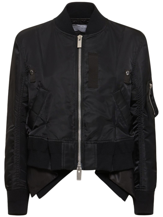 Sacai: Pleated nylon twill zip jacket - Black - women_0 | Luisa Via Roma