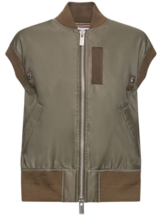 Sacai: Sleeveless nylon zip-up jacket - Taupe Grey - women_0 | Luisa Via Roma