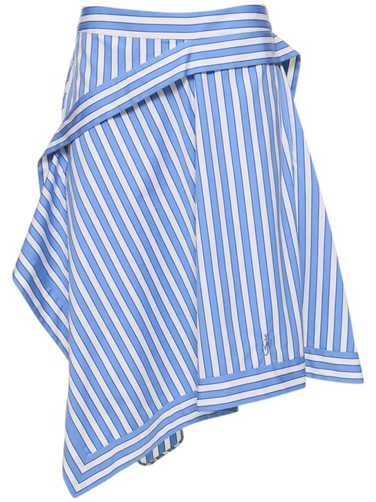 JW Anderson: 条纹棉质不对称迷笛半身裙 - 蓝色/白色 - women_0 | Luisa Via Roma