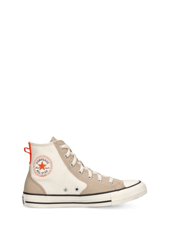 Converse: Sneakers à lacets en toile Chuck Taylor - Beige/Blanc - kids-boys_0 | Luisa Via Roma