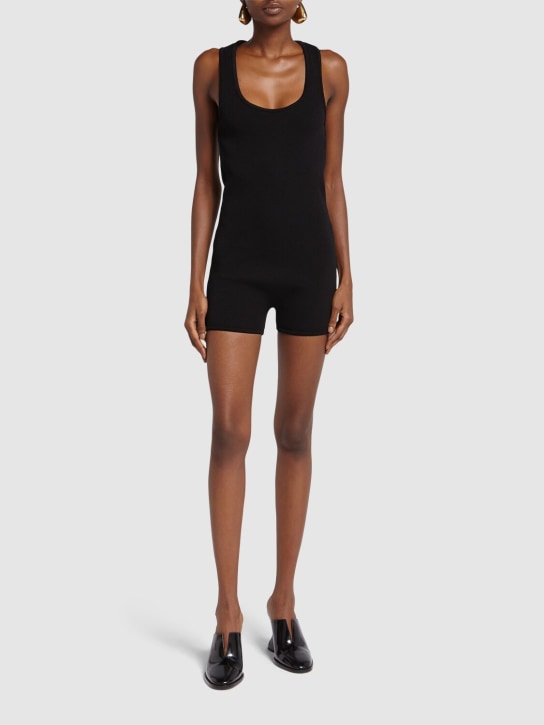 Bottega Veneta: Textured nylon bodysuit - Black - women_1 | Luisa Via Roma